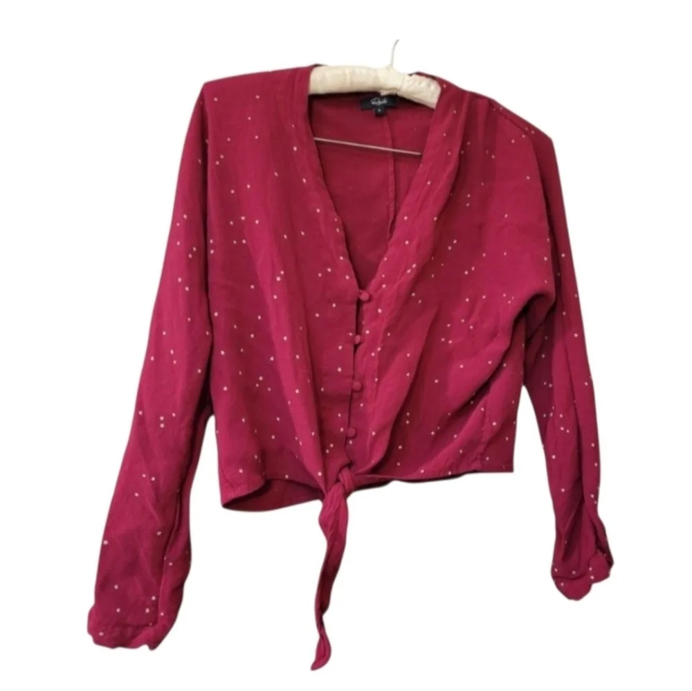 Rails Red Long Sleeved Blouse Sloane With Stars Tie Front S - Picture 2 of 4